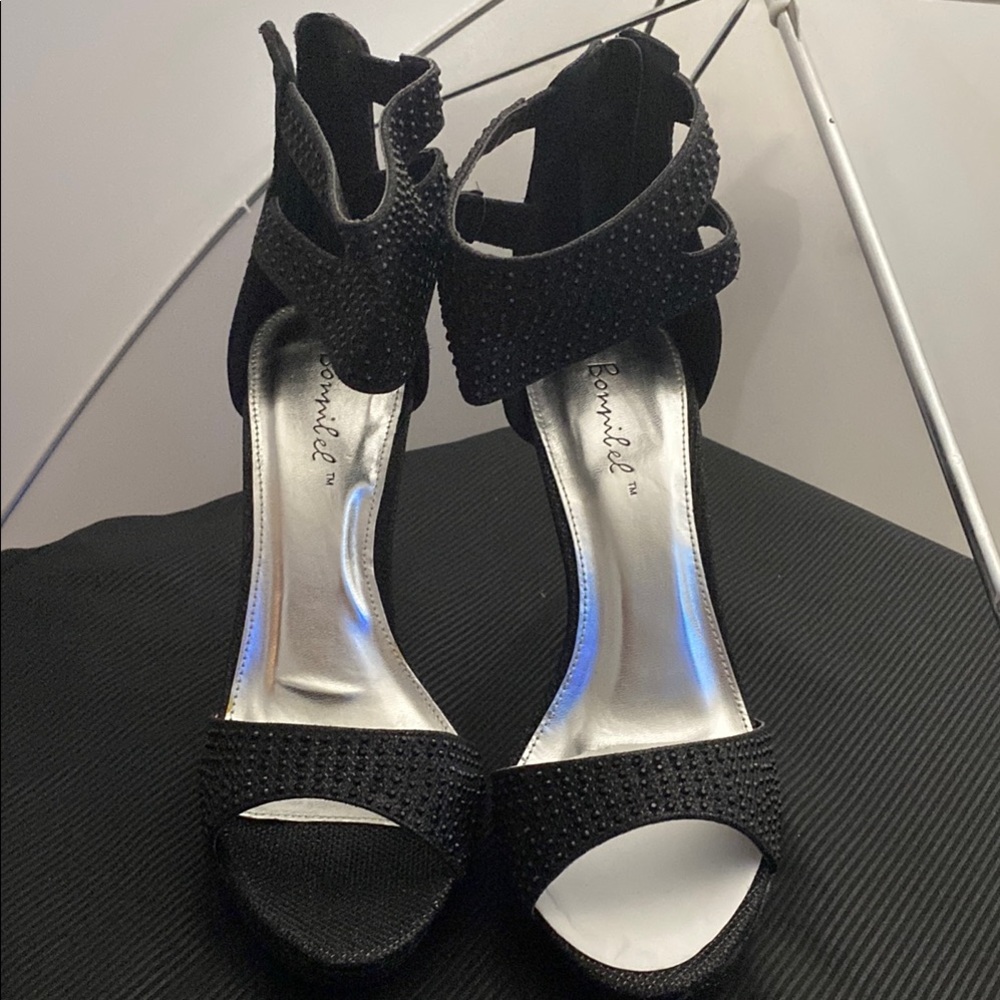 Bonnibel Black Stiletto Heels with Ankle Strap